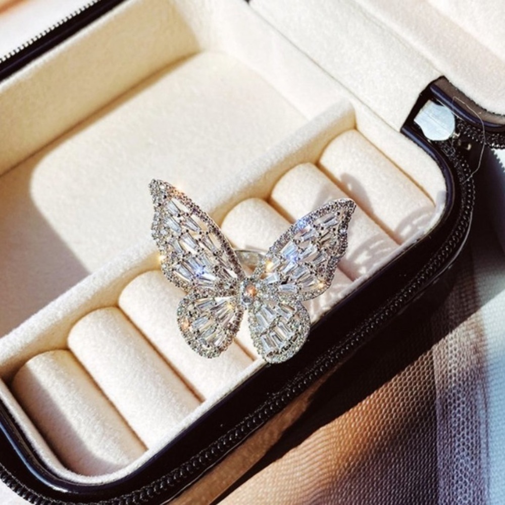 WHITE GOLD PLATED ZIRCON BUTTERFLY RING - Picture 10 of 16